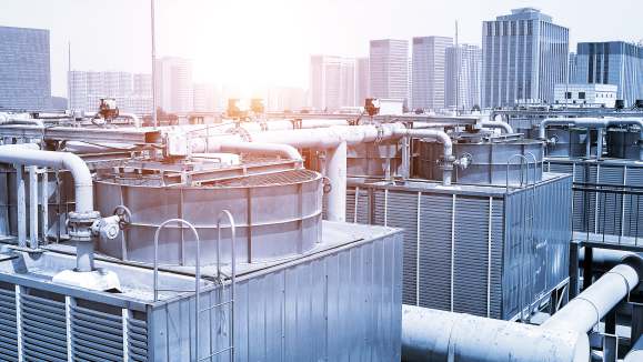 Industrial chiller plant and cooling towers on rooftop, Nagpur