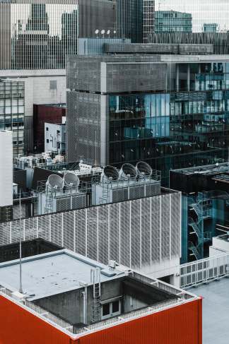 Modern commercial HVAC building installation